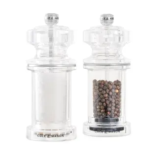 Produktfoto för Cole & Mason 605, Set med salt- och pepparkvarnar, 605 ml, Transparent, Akryl, Rostfritt stål, Kolstål/Diamantskarp keramik, Peppar, Salt
