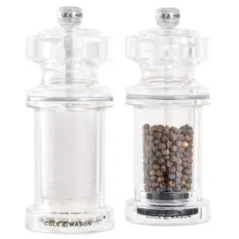Produktfoto för Cole & Mason 605, Set med salt- och pepparkvarnar, 605 ml, Transparent, Akryl, Rostfritt stål, Kolstål/Diamantskarp keramik, Peppar, Salt