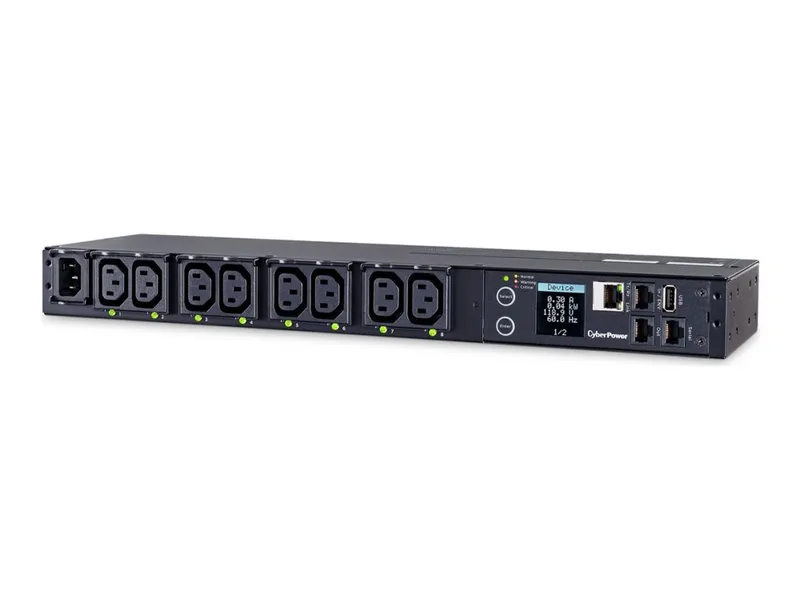 Alternativ bild 0 för CyberPower Switched Series PDU41004 - Kraftdistributionsenhet (kan monteras i rack) - AC 100-240 V - 1-fas - Ethernet, serial - ingång: IEC 60320 C14 - utgångskontakter: 8 (power IEC 60320 C13) - 1U - 3.05 m sladd - svart