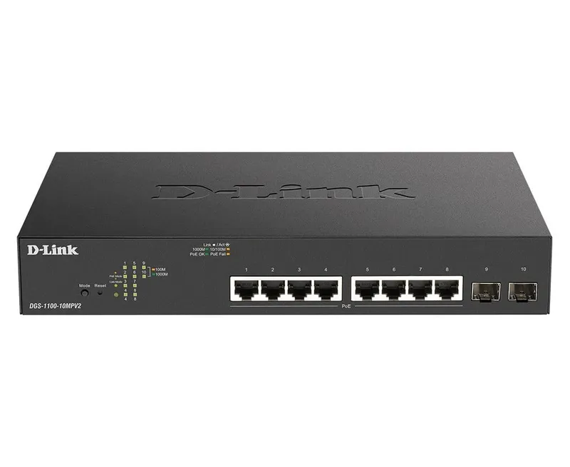 Alternativ bild 0 för D-Link DGS 1100-10MPV2 - Switch - smart - 8 x 10/100/1000 (PoE) + 2 x Gigabit SFP - rackmonterbar - PoE (130 W)