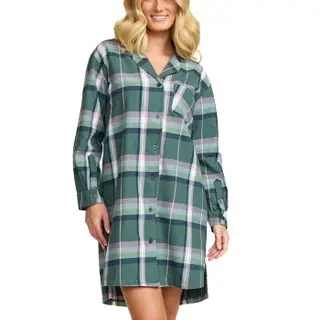 Produktfoto för Damella Flannel Nightshirt Grön Mönstrad bomull Small Dam