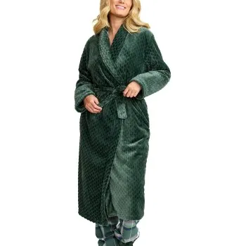 Alternativ bild 0 för Damella Jaquard Fleece Dressing Gown Grön polyester X-Large Dam