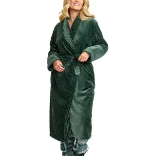 Produktfoto för Damella Jaquard Fleece Dressing Gown Grön polyester XX-Large Dam
