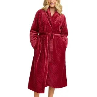 Produktfoto för Damella Jaquard Fleece Dressing Gown Röd polyester Medium Dam