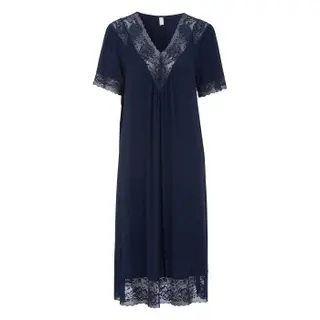 Produktfoto för Damella Plain Lace Short Sleeve Nightdress Marin viskos Small Dam