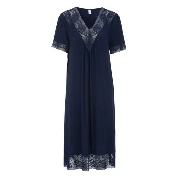 Alternativ bild 0 för Damella Plain Lace Short Sleeve Nightdress Marin viskos Small Dam