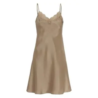 Produktfoto för Damella Woven Silk Plain Lace Nightdress Nougat silke X-Small Dam