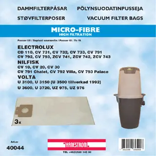 Produktfoto för Dammsugarpåsar, Syntetfiber, 3st.