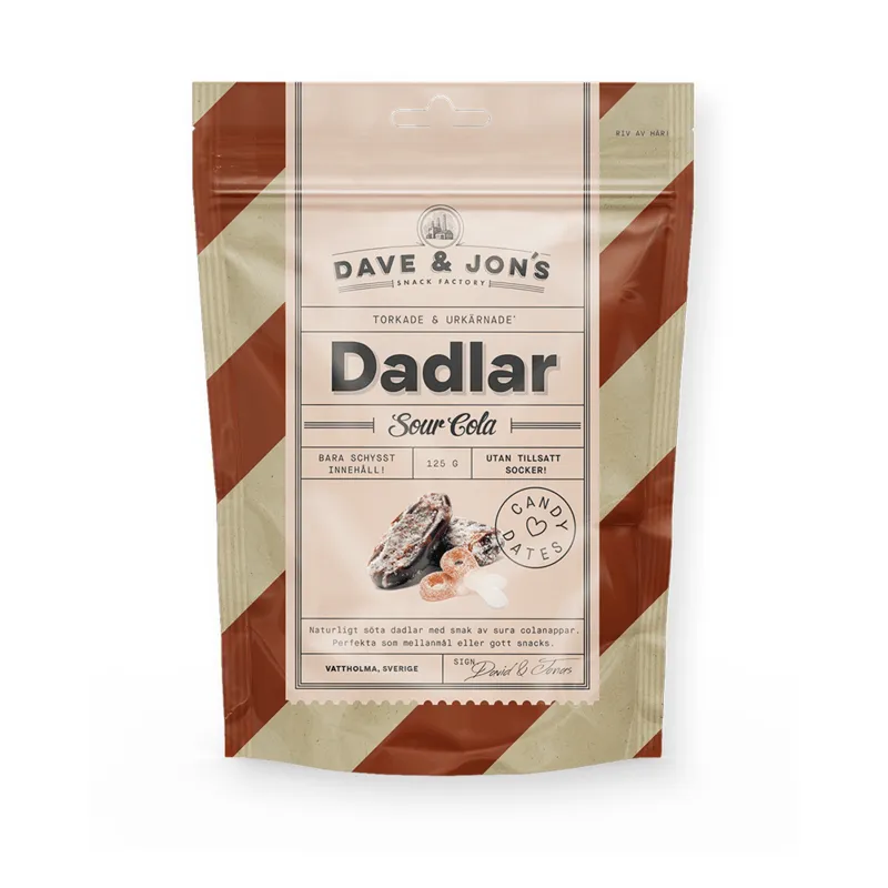 Bild 1 för Dave & Jon´s Dadlar Sour Cola 125 g