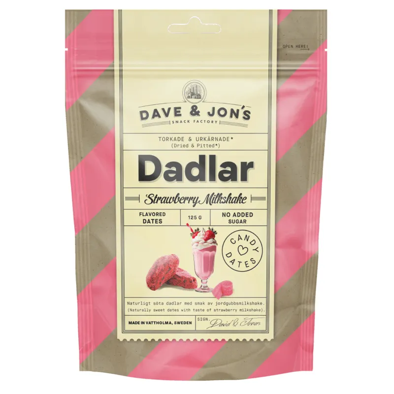 Bild 1 för Dave & Jon´s Dadlar Strawberry Milkshake 125 g