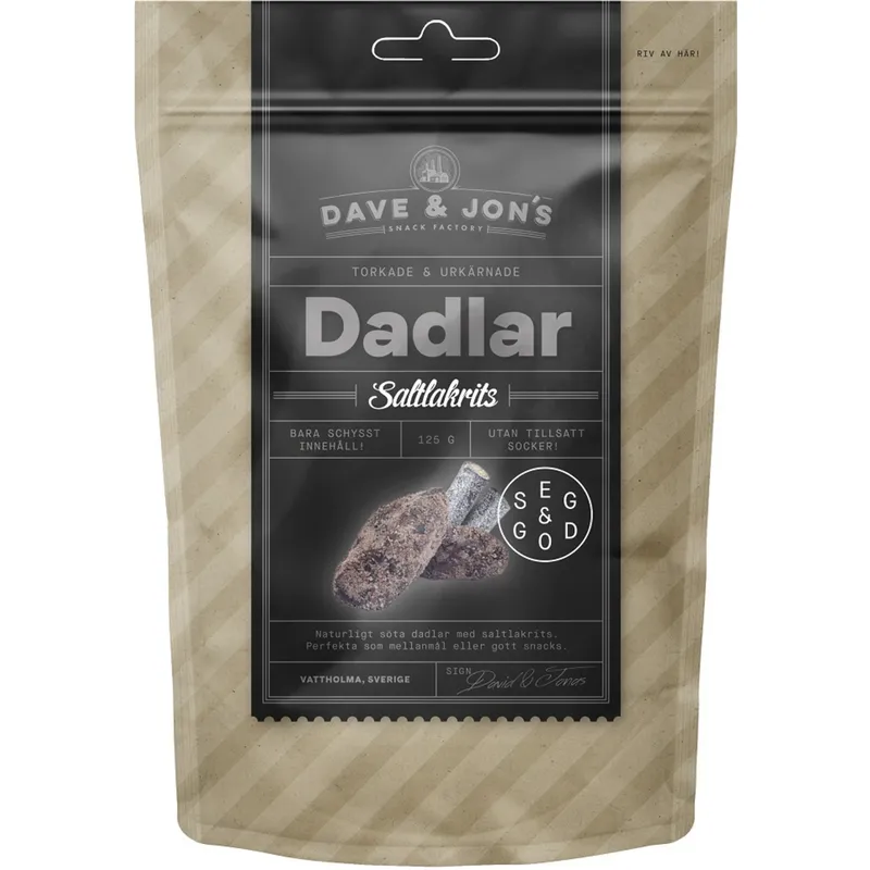 Bild 2 för Dave & Jon´s Dave & Jon's Dadlar Saltlakrits 125 g