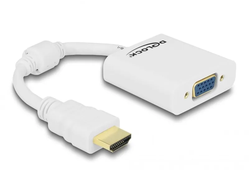 Alternativ bild 0 för Delock Adapter HDMI-A male > VGA female - Videokort - HDMI hane till HD-15 (VGA) hona - vit