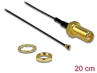 Produktfoto för Delock - Antennkabel - RP-SMA (hona) till I-PEX (hane) - 20 cm - koaxial - grå