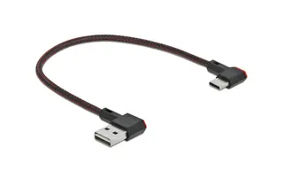 Produktfoto för Delock Easy - USB-kabel - USB (hane) vänster-/högervinklad, vändbar till USB-C (hane) vänster-/högervinklad, vändbar - 20 cm - svart
