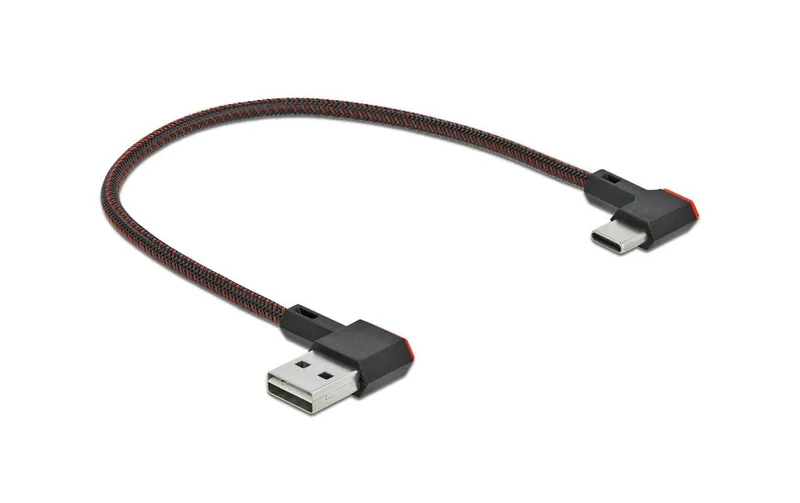 Alternativ bild 0 för Delock Easy - USB-kabel - USB (hane) vänster-/högervinklad, vändbar till USB-C (hane) vänster-/högervinklad, vändbar - 20 cm - svart