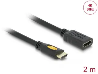 Produktfoto för Delock High Speed HDMI with Ethernet - HDMI-förlängningskabel med Ethernet - HDMI hane till HDMI hona - 2 m - svart