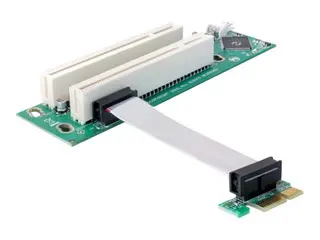 Produktfoto för Delock Riser card PCI Express x1 > 2x PCI 32Bit 5 V with flexible cable 9 cm left insertion - Kort för stigare