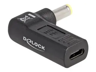 Produktfoto för Delock - Strömadapter - USB-C (hona) till Växelströmsjack 5,5 x 2,5 mm (hane) - 19 V - 3 A - vinklad - svart