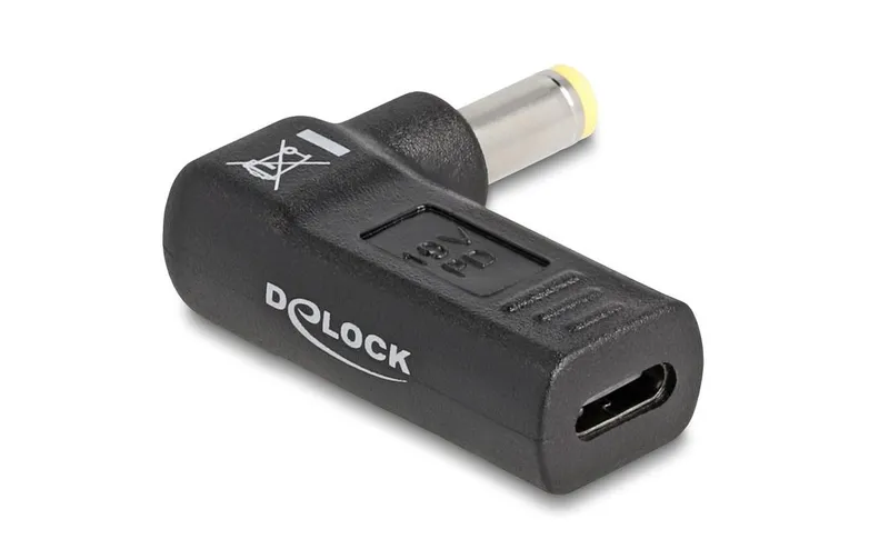 Alternativ bild 0 för Delock - Strömadapter - USB-C (hona) till Växelströmsjack 5,5 x 2,5 mm (hane) - 19 V - 3 A - vinklad - svart
