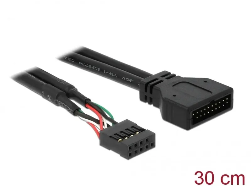 Alternativ bild 0 för Delock - USB-internkabel - 9-stifts USB-överdel (hona) till 19-stifts USB 3.0-kontakt (hane) - 30 cm - svart