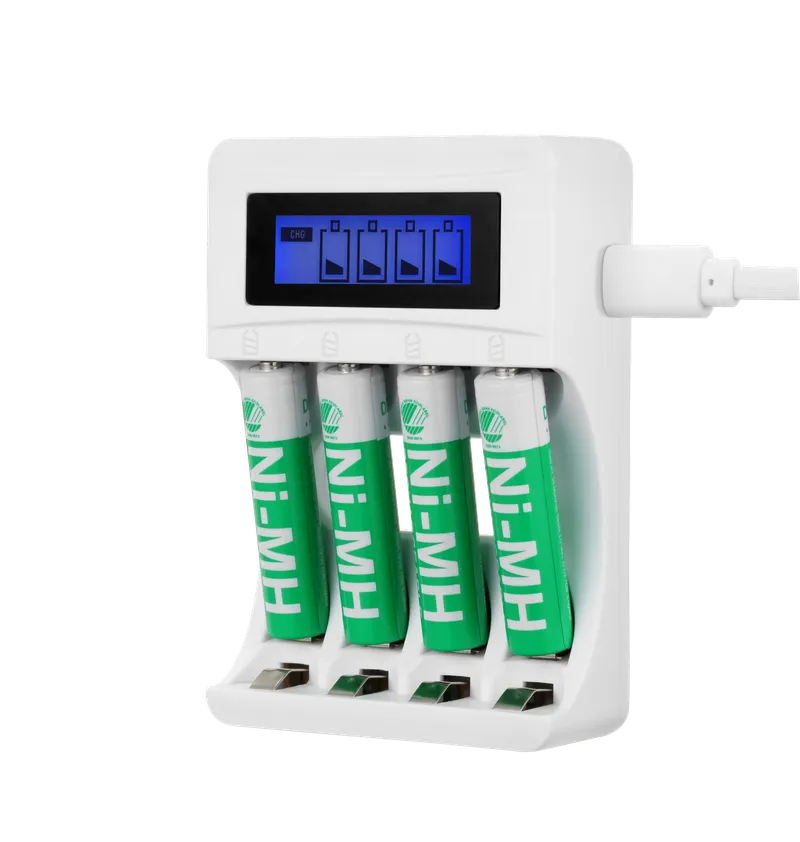 Bild 1 för DELTACO - 4-6 tim. batteriladdare - (för 4xAA/AAA) + batteri 4 x AAA - vit