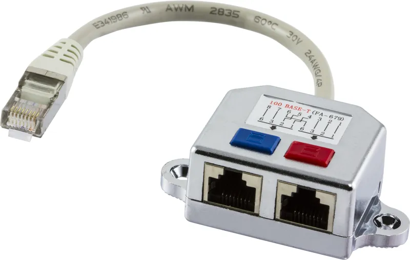 Bild 2 för Deltaco Adapter Rj-45 2 X Rj-45 0.15m Metallisk, Svart, Vit
