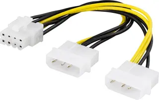 Produktfoto för Deltaco adapterkabel, 2xMolex 4-pin till 8-pin PCI-Express, 30 cm