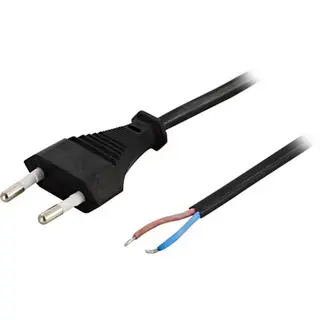Produktfoto för DELTACO apparatkabel, ojordad, CEE 7/16 öppen ände, 2,5 A / 250 V, 2