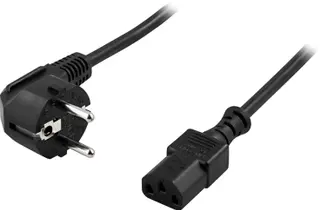 Produktfoto för DELTACO apparatkabel, PC & vägg, vinklad CEE 7/7 - rak IEC C13, 1m