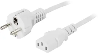 Produktfoto för DELTACO apparatkabel, PC vägg, rak CEE 7/7 - rak IEC C13, 3m, vit