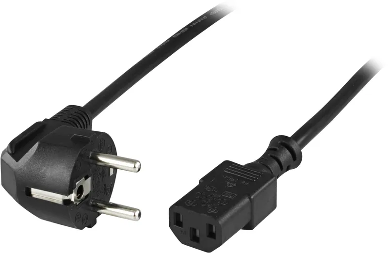 Bild 2 för DELTACO apparatkabel, PC vägg, vinklad CEE 7/7 - rak IEC C13, 10m