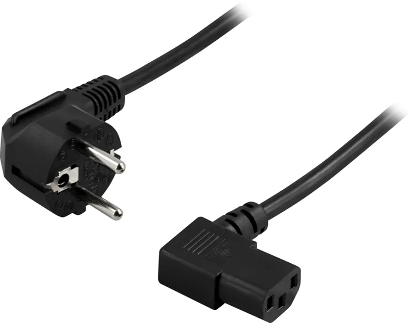 Bild 1 för DELTACO apparatkabel, vinkl CEE 7/7 - vinkl IEC C13, 2m