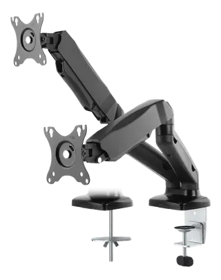 Produktfoto för DELTACO ARM-1300 - Monteringssats - justerbar arm - för 2 monitorer - plast, aluminium - mattsvart - skärmstorlek: 13-27 - disk-monteringsbar