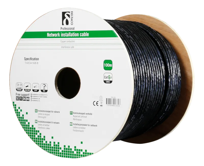 Bild 1 för Deltaco Bulkkabel Cat 6a Sftp (skärmat Folieöverdraget Tvinnat Par) Svart 100m