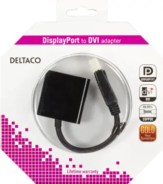Produktfoto för DELTACO DisplayPort till DVI-D singlelink adapter, 0,2m, ha-ho, svart