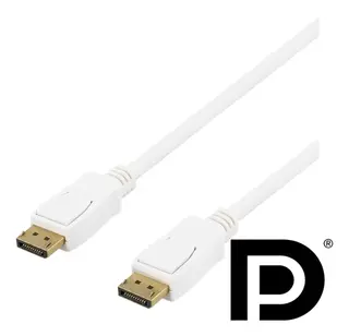 Produktfoto för DELTACO DP-1021D - Bildskärmskabel - DisplayPort (hane) till DisplayPort (hane) - DisplayPort 1.2 - 2 m - vit