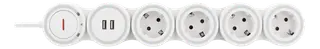 Produktfoto för Deltaco Flexibelt grenuttag med 4 kontakter, 2x USB-A - Vit