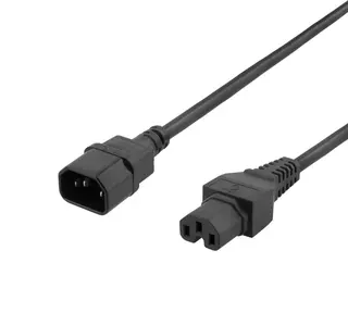 Produktfoto för Deltaco Förlängningskabel För Ström 3m Ström Iec 60320 C15 Ström Iec 60320 C14