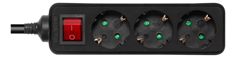 Bild 1 för DELTACO GT-0362 - Effektband - AC 250 V - 3680 Watt - ingång: power CEE 7/7 - utgångskontakter: 3 (3 st. CEE 7/3 effekt) - 5 m sladd - svart