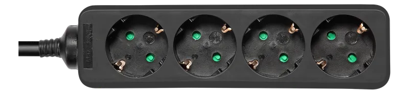 Bild 1 för DELTACO GT-0421 - Effektband - AC 250 V - 3680 Watt - ingång: power CEE 7/7 - utgångskontakter: 4 (4 st. CEE 7/3) - 3 m sladd - svart