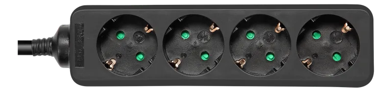 Bild 1 för DELTACO GT-0422 - Effektband - AC 250 V - 3680 Watt - ingång: CEE 7/7 - utgångskontakter: 4 (4 st. CEE 7/3) - 5 m sladd - svart