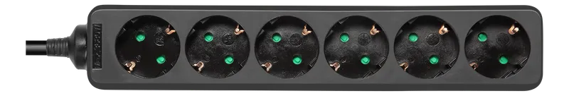 Bild 1 för DELTACO GT-0623 - Effektband - AC 250 V - 3680 Watt - ingång: power CEE 7/7 - utgångskontakter: 6 (6 x ström CEE 7/3) - 10 m sladd - svart