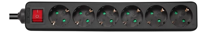Bild 1 för DELTACO GT-0661 - Effektband - AC 250 V - 3680 Watt - ingång: CEE 7/7 - utgångskontakter: 6 (6 x ström CEE 7/3) - 3 m sladd - svart