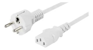 Produktfoto för DELTACO jordad apparatkabel, CEE 7/7 till IEC 60320 C13, 10m, vit