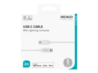 Produktfoto för DELTACO - Lightning-kabel - 24 pin USB-C hane till Lightning hane - 2 m - vit