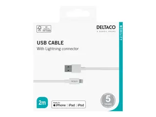 Produktfoto för DELTACO - Lightning-kabel - USB hane till Lightning hane - 2 m - vit