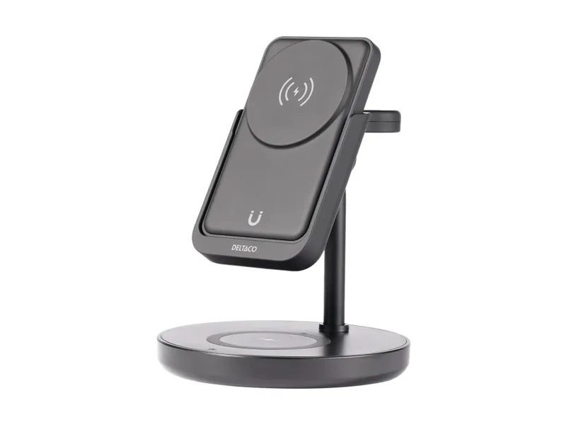 Alternativ bild 0 för Deltaco Magnetic wireless charger with detachable powerbank iPhones/Apple watch/earbuds black