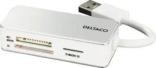 Produktfoto för Deltaco Minneskortläsare USB3.0 SDHC, Micro-SD, TF, MS PRO/DUO, vit/silver