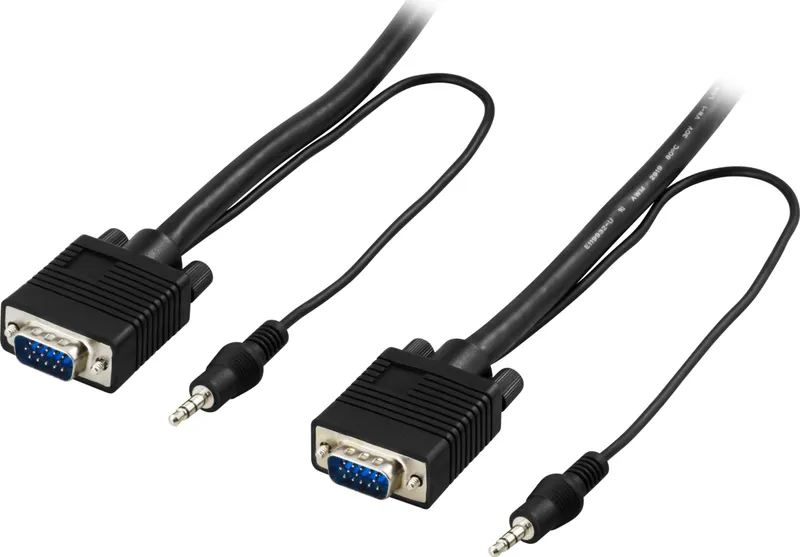 Bild 1 för DELTACO monitorkabel RGB HD15ha-ha, utan pin 9, med 3,5mm ljud, 2m