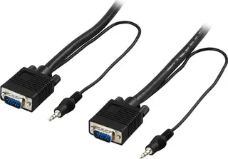 Produktfoto för DELTACO monitorkabel RGB HD15ha-ha, utan pin 9, med 3,5mm ljud, 5m